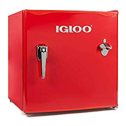 Igloo IRF16RSRD Classic Compact Single Door Refrigerator Freezer w/Chrome Handle & Bottle Opener, 1.6 Cu.Ft, Red