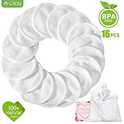 Makeup Remover Pads Reusable 16 Packs Bamboo Cotton Rounds Pads Cleansing Cloth Wipe With Laundry Bag, ProCIV Washable Clean Skin Care Facial Toner Pads Cleansing Towel Wipes (3.15 inch)