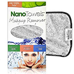 Nano Towel Makeup Remover Face Wash Cloth. Remove Cosmetics FAST and Chemical Free. Wipes Away Facial Dirt and Oil Like An Eraser. Great for Sensitive Skin, Acne, Exfoliating, Mascara, etc. 7 x 16″