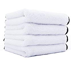 THE RAG COMPANY (4-Pack) 16 in. x 16 in. EVEREST 550 White Super-Plush Professional Korean 70/30 Microfiber Detailing Towels (16×16 550gsm)