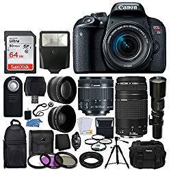 Canon EOS Rebel T7i DSLR Camera + Canon EF-S 18-55mm is STM Lens + Canon EF 75-300mm III Lens + Wide Angle & Telephoto Lens + Telephoto 500mm f/8.0 (Long) + 64GB Card + Slave Flash + Valued Bundle