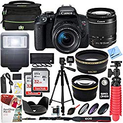 Canon T7i EOS Rebel DSLR Camera with EF-S 18-55mm is STM Lens and Two (2) 32GB SDHC Memory Cards Plus 58mm Wide Angle & Telephoto Lens Tripod Cleaning Kit Accessory Bundle
