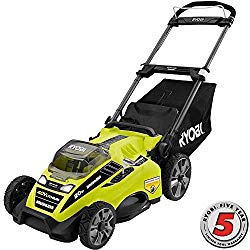 Ryobi RY40180 40V Brushless Lithium-Ion Cordless Electric Mower Kit, with 5.0Ah Battery, 19.88″ x 40.748″ x 22.677″