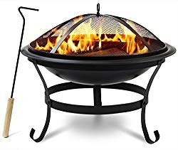 Sorbus Fire Pit Bowl 30″, Includes Mesh Cover, Log Grate, Curved Legs, and Poker Tool, Great BBQ Grill for Outdoor Patio, Backyard, Camping, Picnic, Bonfire, etc (Black Fire Pit Bowl 30”)