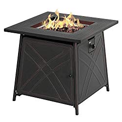 BALI OUTDOORS Firepit LP Gas Fireplace 28″ Square Table 50,000BTU Fire Pit, Best Firetable Black