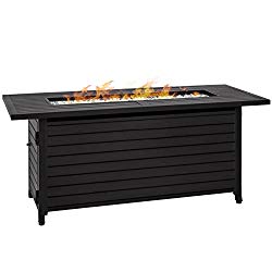 Best Choice Products 57in Rectangular Extruded Aluminum Gas Fire Pit Table w/Cover and Glass Beads – Black