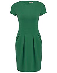 ACEVOG Women Casual Plain Elasticity Short Sleeve Slim Fit Cotton Dress(Medium, Green)
