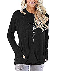 AELSON Women’s Casual Round Neck Sweatshirt T-Shirts Tops Blouse with Pocket Black