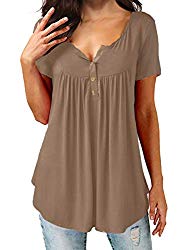 AMCLOS Womens Tops V Neck T-Shirts Swing Ruffle Blouses Button up Tunic Casual Flowy Loose Long/Short Sleeve