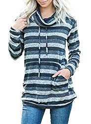 Asvivid Womens Cowl Neck Color Block Striped Tunic Sweatshirt Drawstring Fall Winter Pullover Tops Plus Size 2X Multi2
