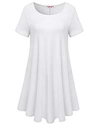 BELAROI Womens Comfy Swing Tunic Short Sleeve Solid T-Shirt Dress (S, White)