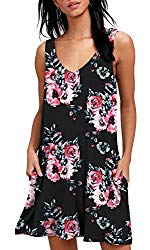 BISHUIGE Women’s Sleeveless Pockets V-Neck Casual Dress Swing Casual T-Shirt Floral Black 2X-Large