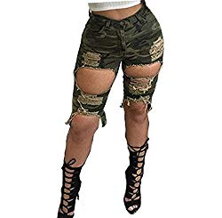 Camouflage L Womens Sexy Colorful Hole Destroyed Ripped Sexy Shorts Denim Pull-on Hot Pants Mid Rise Jeans Low Waist