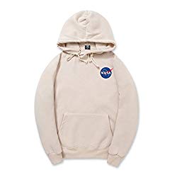 CORIRESHA Fashion NASA Logo Print Hoodie Sweatshirt with Kangaroo Pocket(Smaller Than Standard Size)