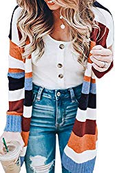 ECOWISH Womens Floral Striped Draped Kimono Cardigan Long Sleeve Open Front Casual Knit Sweaters Coat Floral M