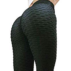 FITTOO Womens High Waist Textured Workout Leggings Booty Scrunch Yoga Pants Slimming Ruched Tights Black M