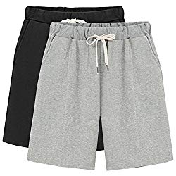 Gooket Women’s Elastic Waist Soft Knit Jersey Bermuda Shorts with Drawstring 2 Pack Black+Grey Tag 3XL-US 12-14