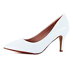 Guilty Shoes Womens Closed Pointy Toe High Mid Stiletto Heel – Party Dress Slip On Pump (10 M US, Whitev1 Patent)