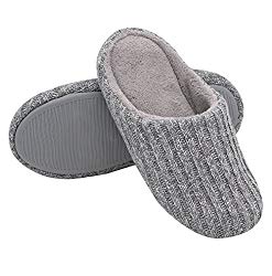 HomeIdeas Women’s Cotton Knitted Anti-Slip House Slippers (Medium / 7-8 B(M) US, Light Gray)