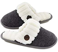 HomeTop Women’s Cute Fuzzy Knitted Memory Foam Indoor House Slippers for Families Couples (39-40 (US Women’s 9-10; Men’s 7-8), Dark Gray)