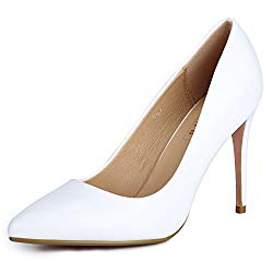IDIFU Women’s IN4 Classic Pointed Toe Stiletto High Heel Dress Pump (White PU, 7.5 B(M) US)
