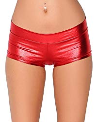 iHeartRaves Metallic Rave Booty Dance Shorts (Large, Red)