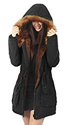 iLoveSIA Womens Hooded Coat Faux Fur Lined Jacket Black 12