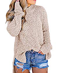 Imily Bela Womens Fuzzy Knitted Sweater Sherpa Fleece Side Slit Full Sleeve Jumper Outwears Khaki