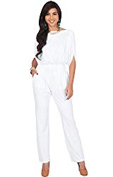 KOH KOH Plus Size Womens Short Sleeve Sexy Formal Cocktail Casual Cute Long Pants One Piece Fall Pockets Dressy Jumpsuit Romper Long Leg Pant Suit Suits Outfit Playsuit, White XL 14-16
