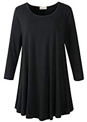 LARACE Women 3/4 Sleeve Tunic Top Loose Fit Flare T-Shirt(1X, Black)