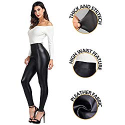 MCEDAR Women’s Faux Leather Legging Girls Black High Waist Sexy Skinny Outfit for Causal, Club, Night Out. (M, A-Black)