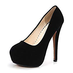 OCHENTA Women’s Round Toe Platform Slip On High Heel Dress Pumps Faux Suede Black Tag 38 – US B(M) 7