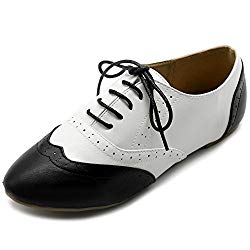 Ollio Women’s Shoe Classic Lace Up Dress Low Flat Heel Oxford M1914(7.5 B(M) US, Black-White)