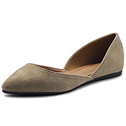 Ollio Womens Shoe Faux Suede Slip On Comfort Light Pointed Toe Ballet Flats ZM1710F (10 B(M) US, Beige)
