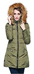 Orolay Women’s Down Jacket with Faux Fur Trim Hood Green L