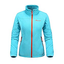 OutdoorMaster Women’s Fleece Jacket – Waterproof & Stain Repellent, Ultra Soft Plush Lining & Optional Hoodie – Full-Zip (Blue,XL)