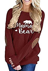 Pink Queen Womens Wine Red Long Sleeve Mother Bear Printing Blouse Top Ruby L