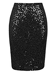 PrettyGuide Women’s Sequin Skirt High Waist Sparkle Pencil Skirt Party Cocktail S Black