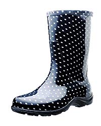 Sloggers Women’s Waterproof Rain and Garden Boot with Comfort Insole, Black/White Polka Dot, Size 8, Style 5013BP08