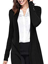 Spicy Sandia Open Front Knit Cardigans for Women Lightweight Cover-up Long Sleeve Cardigan Sweaters, Black, Large