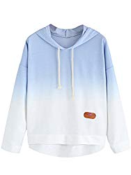 SweatyRocks Women’s Long Sleeve Hoodie Sweatshirt Colorblock Tie Dye Print Tops Blue Ombre XL