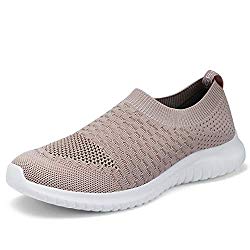 TIOSEBON Women’s Walking Shoes Lightweight Breathable Flyknit Yoga Travel Sneakers 5 US Apricot