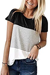 Tops for Women Short Sleeve T-Shirts Summer Basic Stripe Tees Black S