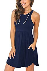 Unbranded* Women’s Sleeveless Loose Plain Dresses Casual Short Dress with Pockets Navy Blue X-Large