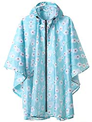 Unisex Stylish Rain Poncho Zipper Up Raincoats with Pockets for Women/Men White Flowers