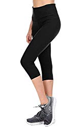 VIV Collection Solid Brushed Capris Cropped Leggings Yoga Waistband (Black, Plus)