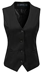 Vocni Women’s Fully Lined 4 Button V-Neck Economy Dressy Suit Vest Waistcoat ,Black,US M ,(Asian 3XL)