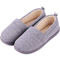 Women’s Comfort Cotton Knit Memory Foam House Shoes Light Weight Terry Cloth Loafer Slippers w/Anti-Skid Rubber Sole (9 B(M) US, Light Gray)