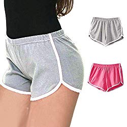 Women’s Sexy Booty Dolphin Shorts Sports Gym Workout Yoga Hot Pants (M, B_2pack(Pink+Gray))