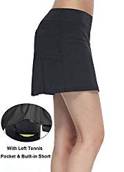 Women’s Workout Active Skorts Sports Tennis Golf Skirt with Built-in Shorts Size M (Black)